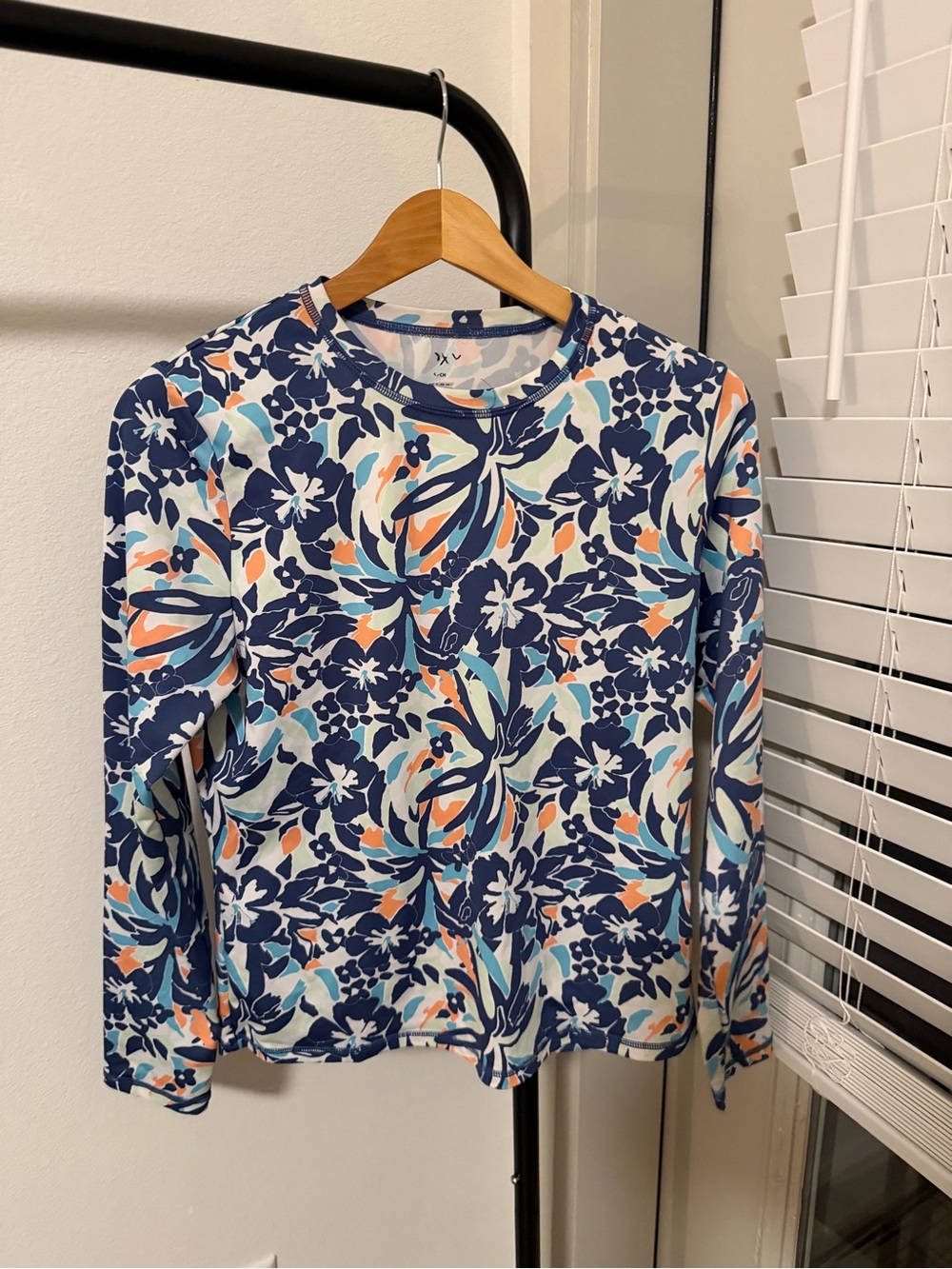 Roxy Navy, Teal & Peach Flowers Print Swim Top